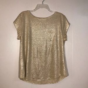 Loft Metallic Reflective Short Sleeve Gold Blouse